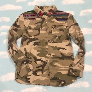 D-signed girls denim camouflage button up shirt